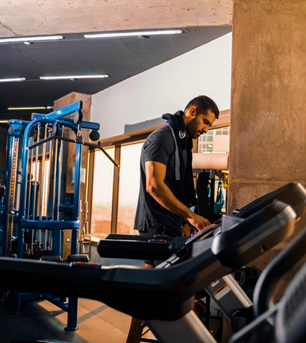 Athlete training in gym